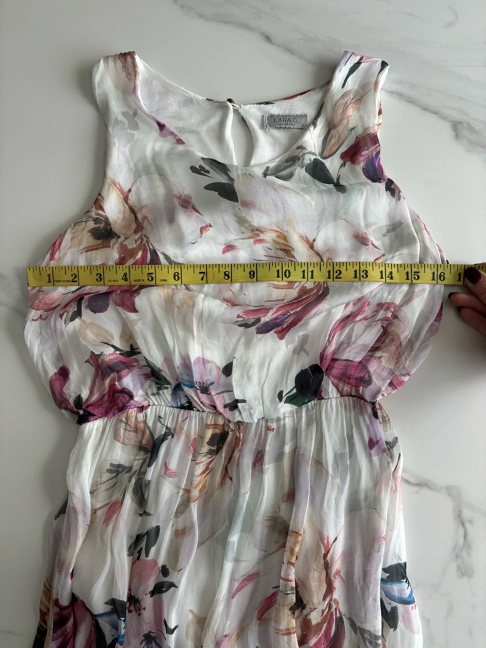 LARA White Maxi Dress with Pink and Green Floral Print Sz S - Picture 9 of 10